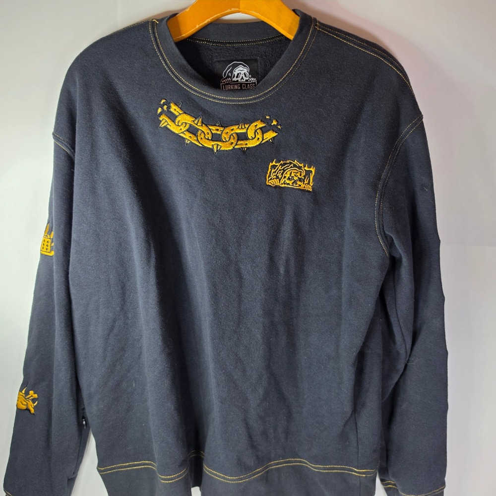 Lurking Class Sketchy Tank Hotbox Flash Crewneck Sweatshirt Black Gold Mens M